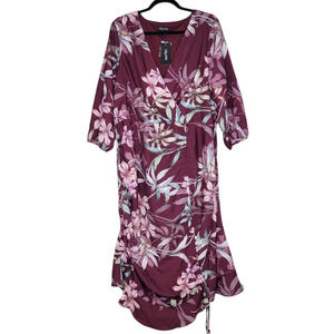 City Chic Dress Plus Sz 18 Winter Lily Floral Faux Wrap 3/4 Sleeve Midi Feminine